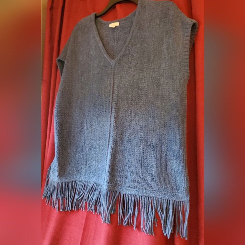 JJill Blue Fringe Knit Sweater